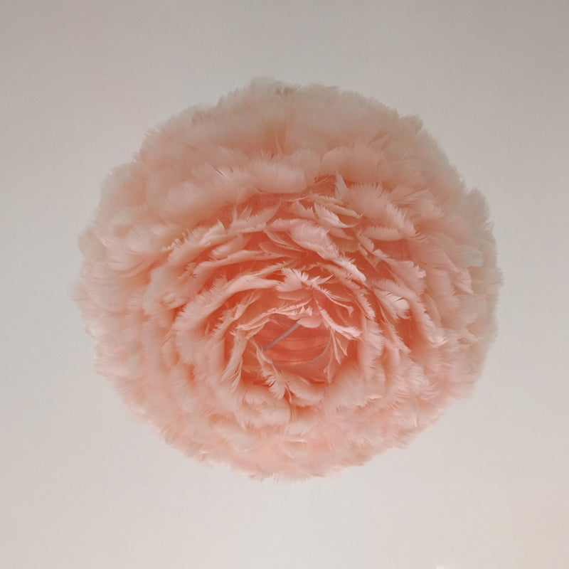 Feather Rose Blossom Pendant Light Modernist 1-Light Grey/Apricot/Pink Ceiling Hang Lamp over Table, 18"/21.5" Width Clearhalo 'Ceiling Lights' 'Modern Pendants' 'Modern' 'Pendant Lights' 'Pendants' Lighting' 1986216