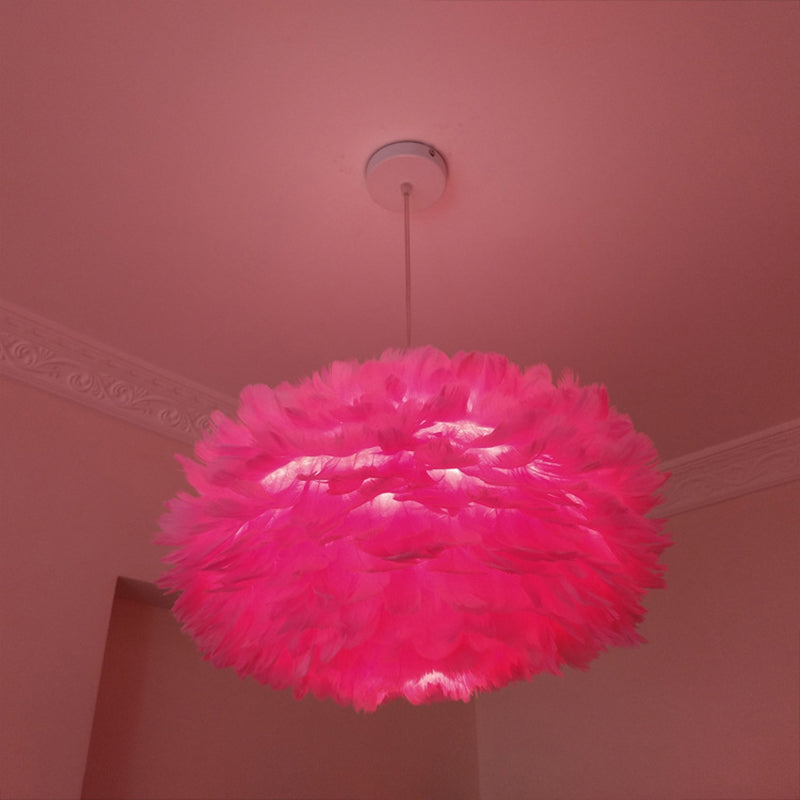 Feather Rose Blossom Pendant Light Modernist 1-Light Grey/Apricot/Pink Ceiling Hang Lamp over Table, 18"/21.5" Width Pink Clearhalo 'Ceiling Lights' 'Modern Pendants' 'Modern' 'Pendant Lights' 'Pendants' Lighting' 1986217