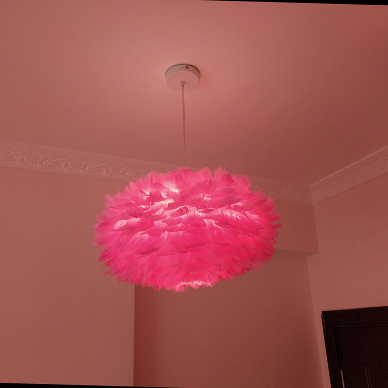 Feather Rose Blossom Pendant Light Modernist 1-Light Grey/Apricot/Pink Ceiling Hang Lamp over Table, 18"/21.5" Width Clearhalo 'Ceiling Lights' 'Modern Pendants' 'Modern' 'Pendant Lights' 'Pendants' Lighting' 1986218