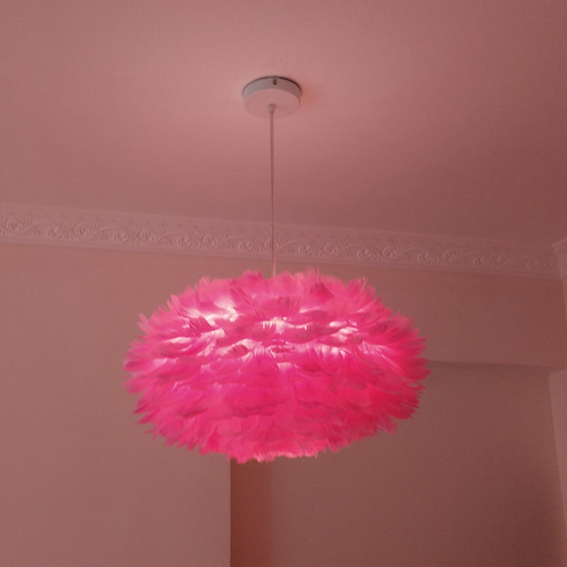 Feather Rose Blossom Pendant Light Modernist 1-Light Grey/Apricot/Pink Ceiling Hang Lamp over Table, 18"/21.5" Width Clearhalo 'Ceiling Lights' 'Modern Pendants' 'Modern' 'Pendant Lights' 'Pendants' Lighting' 1986219