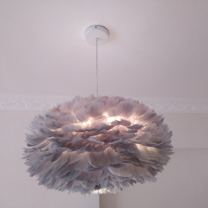 Feather Rose Blossom Pendant Light Modernist 1-Light Grey/Apricot/Pink Ceiling Hang Lamp over Table, 18"/21.5" Width Grey Clearhalo 'Ceiling Lights' 'Modern Pendants' 'Modern' 'Pendant Lights' 'Pendants' Lighting' 1986221