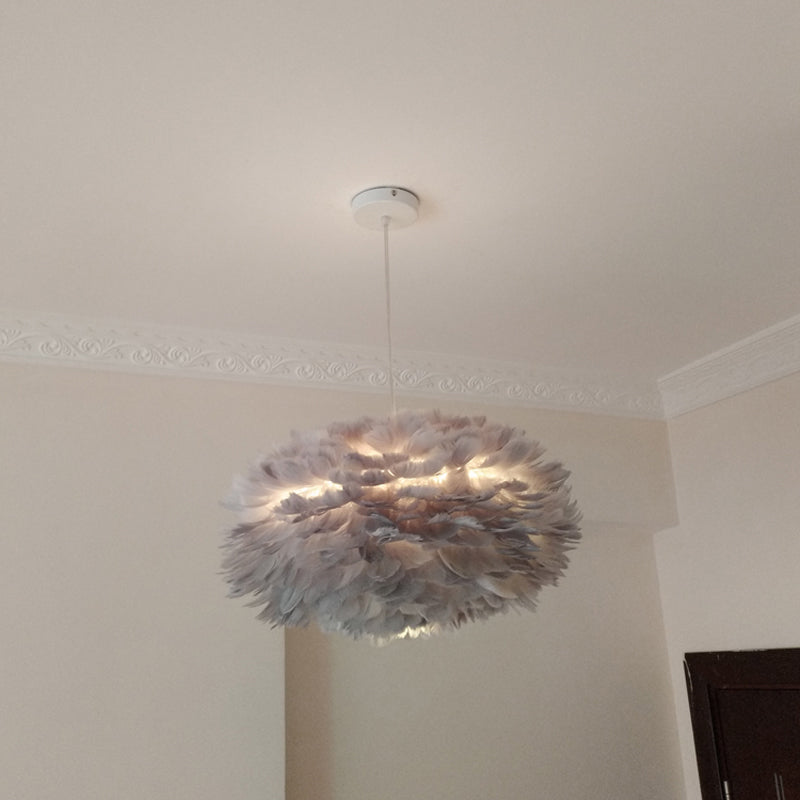 Feather Rose Blossom Pendant Light Modernist 1-Light Grey/Apricot/Pink Ceiling Hang Lamp over Table, 18"/21.5" Width Clearhalo 'Ceiling Lights' 'Modern Pendants' 'Modern' 'Pendant Lights' 'Pendants' Lighting' 1986223