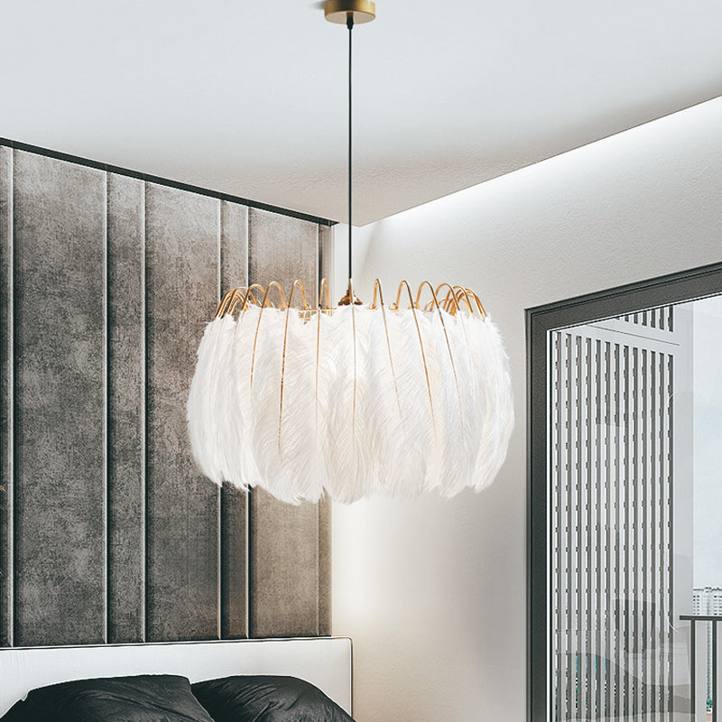 Nordic Tree/Crown/Floral Pendant Light Kit Feather/Sheer/Acrylic Single Bedroom Suspension Lighting in White Clearhalo 'Ceiling Lights' 'Modern Pendants' 'Modern' 'Pendant Lights' 'Pendants' Lighting' 1986226