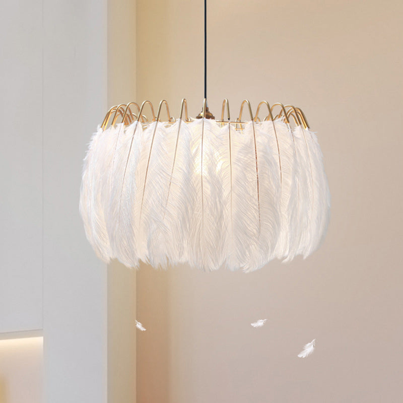 Nordic Tree/Crown/Floral Pendant Light Kit Feather/Sheer/Acrylic Single Bedroom Suspension Lighting in White Clearhalo 'Ceiling Lights' 'Modern Pendants' 'Modern' 'Pendant Lights' 'Pendants' Lighting' 1986227