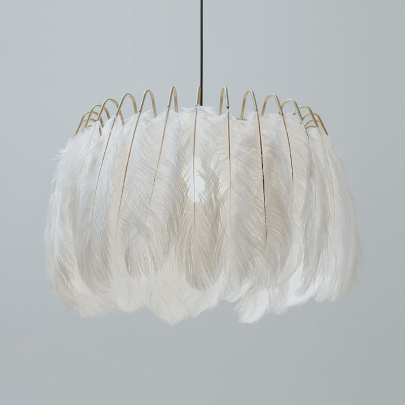 Nordic Tree/Crown/Floral Pendant Light Kit Feather/Sheer/Acrylic Single Bedroom Suspension Lighting in White Clearhalo 'Ceiling Lights' 'Modern Pendants' 'Modern' 'Pendant Lights' 'Pendants' Lighting' 1986228