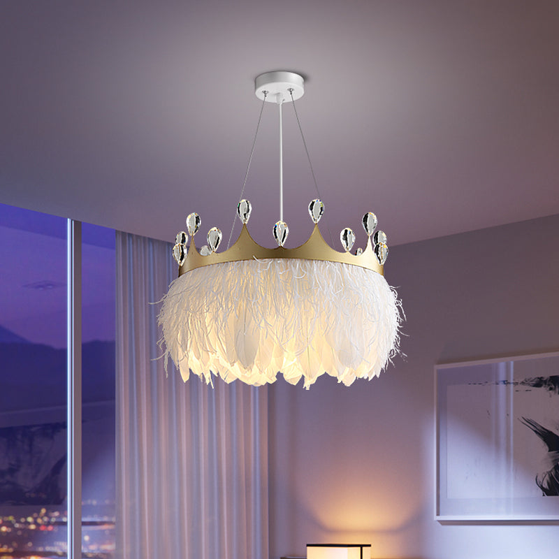 Nordic Tree/Crown/Floral Pendant Light Kit Feather/Sheer/Acrylic Single Bedroom Suspension Lighting in White Clearhalo 'Ceiling Lights' 'Modern Pendants' 'Modern' 'Pendant Lights' 'Pendants' Lighting' 1986231