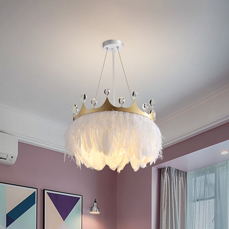 Nordic Tree/Crown/Floral Pendant Light Kit Feather/Sheer/Acrylic Single Bedroom Suspension Lighting in White Clearhalo 'Ceiling Lights' 'Modern Pendants' 'Modern' 'Pendant Lights' 'Pendants' Lighting' 1986232