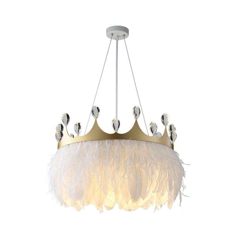 Nordic Tree/Crown/Floral Pendant Light Kit Feather/Sheer/Acrylic Single Bedroom Suspension Lighting in White Clearhalo 'Ceiling Lights' 'Modern Pendants' 'Modern' 'Pendant Lights' 'Pendants' Lighting' 1986233