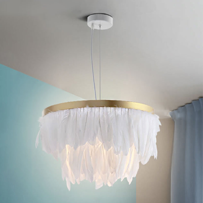 Nordic Tree/Crown/Floral Pendant Light Kit Feather/Sheer/Acrylic Single Bedroom Suspension Lighting in White Clearhalo 'Ceiling Lights' 'Modern Pendants' 'Modern' 'Pendant Lights' 'Pendants' Lighting' 1986236