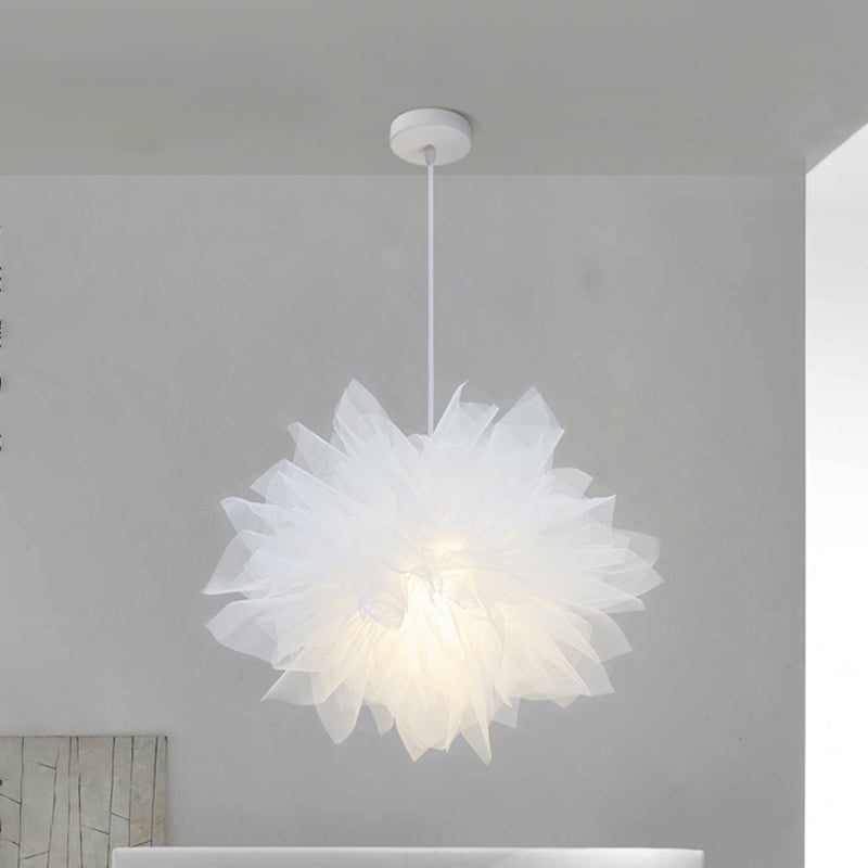 Nordic Tree/Crown/Floral Pendant Light Kit Feather/Sheer/Acrylic Single Bedroom Suspension Lighting in White White E Clearhalo 'Ceiling Lights' 'Modern Pendants' 'Modern' 'Pendant Lights' 'Pendants' Lighting' 1986246