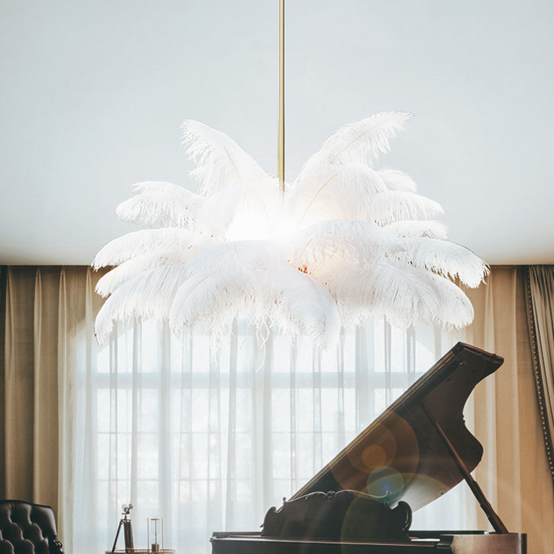 Nordic Tree/Crown/Floral Pendant Light Kit Feather/Sheer/Acrylic Single Bedroom Suspension Lighting in White White H Clearhalo 'Ceiling Lights' 'Modern Pendants' 'Modern' 'Pendant Lights' 'Pendants' Lighting' 1986249