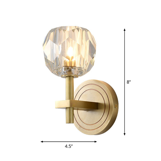Cylinder/Ball Shaped Sconce Lamp Postmodern Water Glass/Cut Crystal 1 Bulb Gold Wall Mounted Light for Living Room Clearhalo 'Cast Iron' 'Glass' 'Industrial' 'Modern wall lights' 'Modern' 'Tiffany' 'Traditional wall lights' 'Wall Lamps & Sconces' 'Wall Lights' Lighting' 1986289