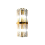 1/2/3-Bulb Living Room Wall Sconce Modern Gold Wall Lamp Fixture with Flute/3-Tier/Cylinder Crystal Shade Clearhalo 'Cast Iron' 'Glass' 'Industrial' 'Modern wall lights' 'Modern' 'Tiffany' 'Traditional wall lights' 'Wall Lamps & Sconces' 'Wall Lights' Lighting' 1986300