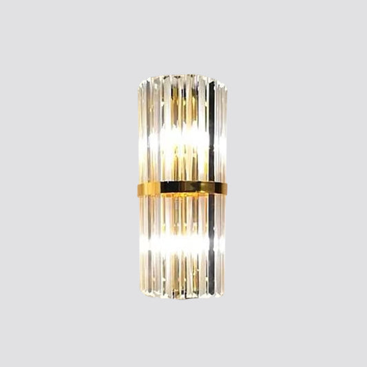 1/2/3-Bulb Living Room Wall Sconce Modern Gold Wall Lamp Fixture with Flute/3-Tier/Cylinder Crystal Shade Clearhalo 'Cast Iron' 'Glass' 'Industrial' 'Modern wall lights' 'Modern' 'Tiffany' 'Traditional wall lights' 'Wall Lamps & Sconces' 'Wall Lights' Lighting' 1986301