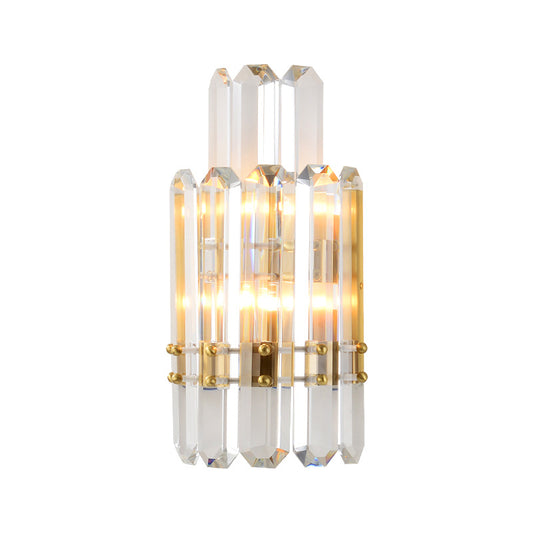 2 Tiers Clear Crystal Prism Wall Light Contemporary 2 Heads Gold Wall Sconce for Restaurant Gold Clearhalo 'Modern wall lights' 'Modern' 'Wall Lamps & Sconces' 'Wall Lights' Lighting' 1986323