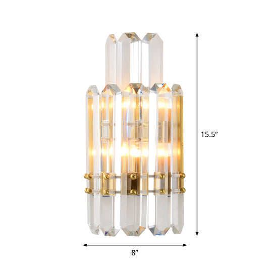 2 Tiers Clear Crystal Prism Wall Light Contemporary 2 Heads Gold Wall Sconce for Restaurant Clearhalo 'Modern wall lights' 'Modern' 'Wall Lamps & Sconces' 'Wall Lights' Lighting' 1986326