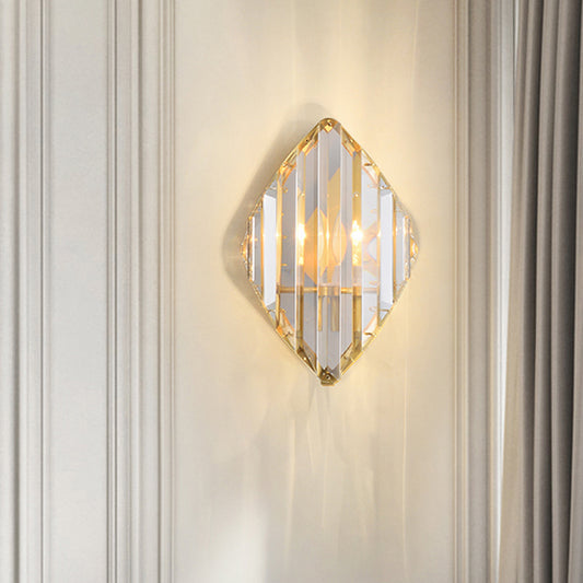 Crystal Rhombus Wall Mount Lamp Post-Modern 1/2-Bulb Wall Lighting Fixture in Gold 1.0 Gold Clearhalo 'Modern wall lights' 'Modern' 'Wall Lamps & Sconces' 'Wall Lights' Lighting' 1986327