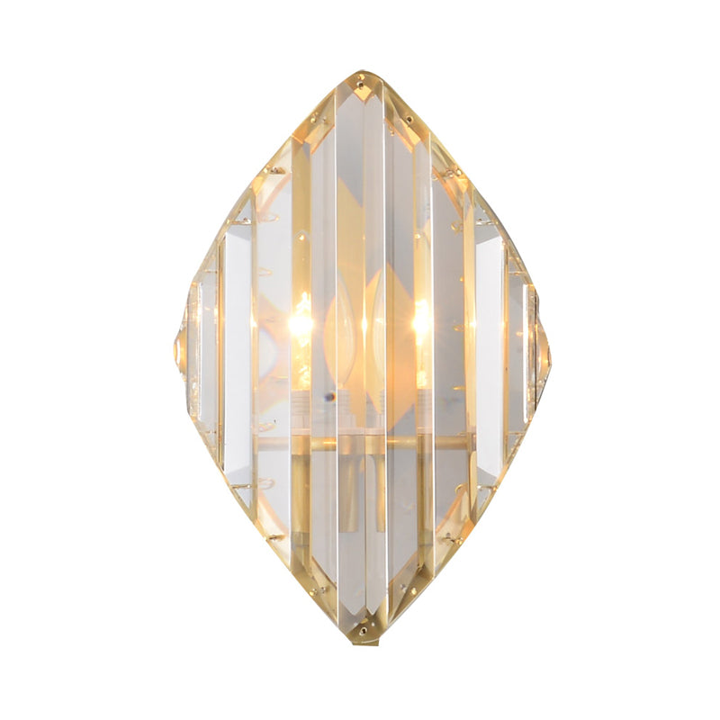 Crystal Rhombus Wall Mount Lamp Post-Modern 1/2-Bulb Wall Lighting Fixture in Gold Clearhalo 'Modern wall lights' 'Modern' 'Wall Lamps & Sconces' 'Wall Lights' Lighting' 1986330