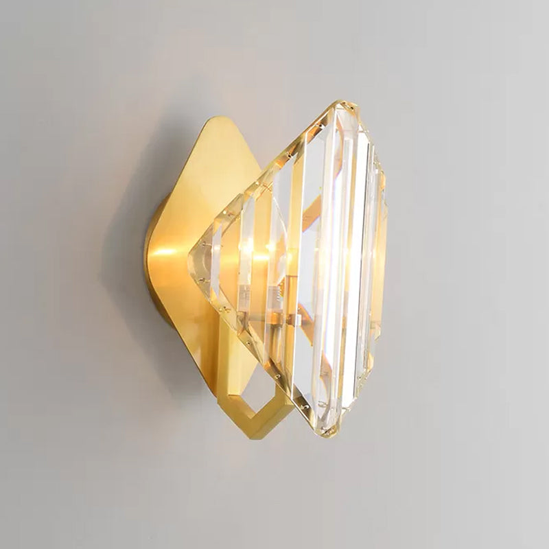 Crystal Rhombus Wall Mount Lamp Post-Modern 1/2-Bulb Wall Lighting Fixture in Gold Clearhalo 'Modern wall lights' 'Modern' 'Wall Lamps & Sconces' 'Wall Lights' Lighting' 1986331