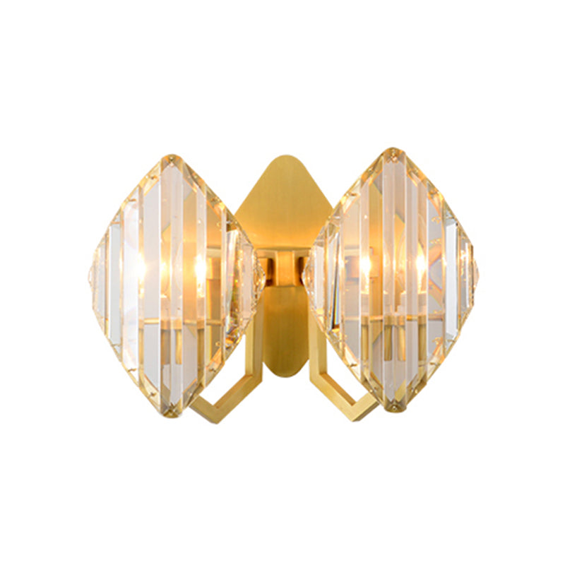 Crystal Rhombus Wall Mount Lamp Post-Modern 1/2-Bulb Wall Lighting Fixture in Gold Clearhalo 'Modern wall lights' 'Modern' 'Wall Lamps & Sconces' 'Wall Lights' Lighting' 1986335