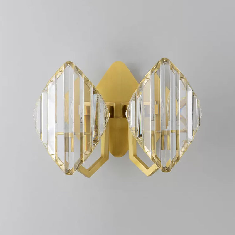 Crystal Rhombus Wall Mount Lamp Post-Modern 1/2-Bulb Wall Lighting Fixture in Gold Clearhalo 'Modern wall lights' 'Modern' 'Wall Lamps & Sconces' 'Wall Lights' Lighting' 1986336