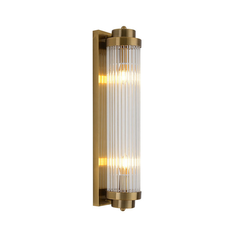 Tubular Living Room Wall Sconce Clear Fluted Glass 2 Lights Postmodern Wall Light in Gold Clearhalo 'Modern wall lights' 'Modern' 'Wall Lamps & Sconces' 'Wall Lights' Lighting' 1986340