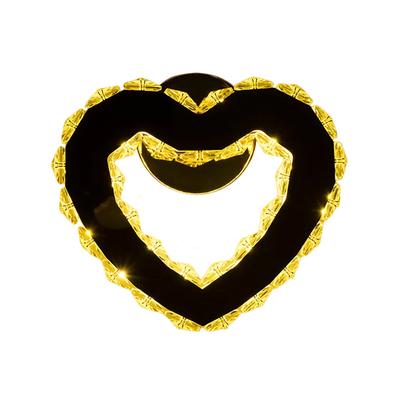 WIFI/Dual C/Loving Heart Hotel Flush Mount Crystal Encrusted Modern LED Wall Sconce Lighting in Gold Gold A Clearhalo 'Modern wall lights' 'Modern' 'Wall Lamps & Sconces' 'Wall Lights' Lighting' 1986343