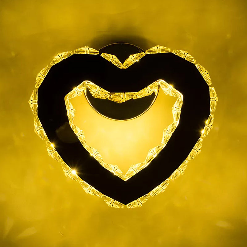 WIFI/Dual C/Loving Heart Hotel Flush Mount Crystal Encrusted Modern LED Wall Sconce Lighting in Gold Clearhalo 'Modern wall lights' 'Modern' 'Wall Lamps & Sconces' 'Wall Lights' Lighting' 1986344