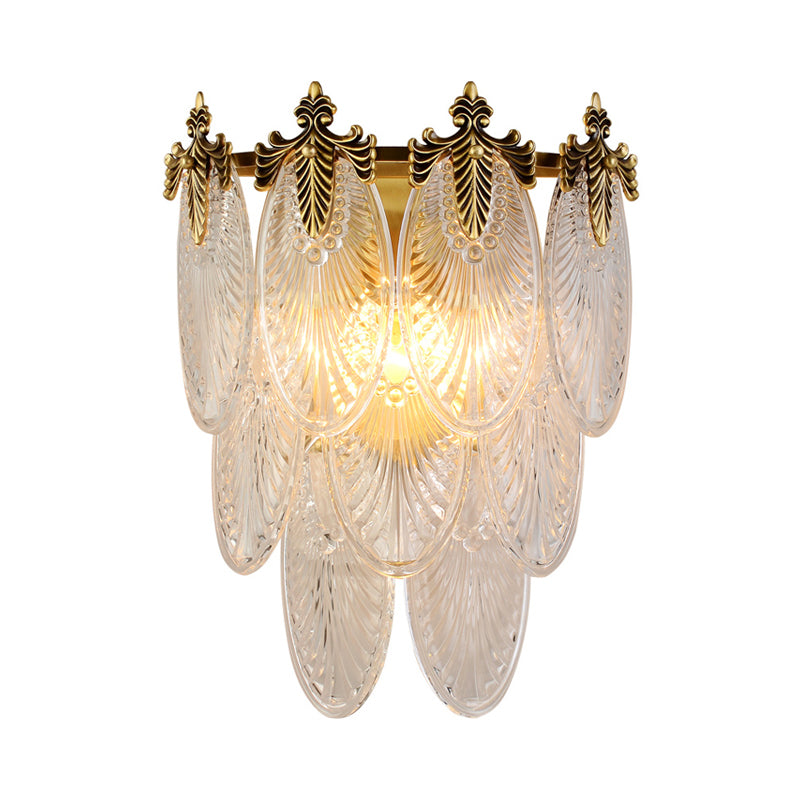 Layered Wall Mounted Lamp Postmodern Carved Oval Glass 2-Bulb Gold Sconce Light Fixture Clearhalo 'Modern wall lights' 'Modern' 'Wall Lamps & Sconces' 'Wall Lights' Lighting' 1986362