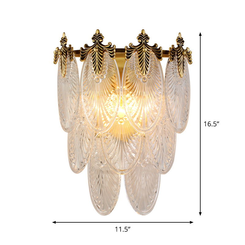 Layered Wall Mounted Lamp Postmodern Carved Oval Glass 2-Bulb Gold Sconce Light Fixture Clearhalo 'Modern wall lights' 'Modern' 'Wall Lamps & Sconces' 'Wall Lights' Lighting' 1986364