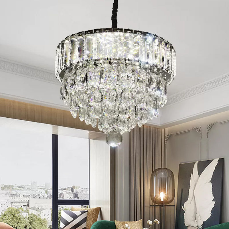 Stainless Steel Round/Square Tiers Pendant Modern Beveled Cut Crystal LED Hanging Light Fixture Clearhalo 'Ceiling Lights' 'Modern Pendants' 'Modern' 'Pendant Lights' 'Pendants' Lighting' 1986366