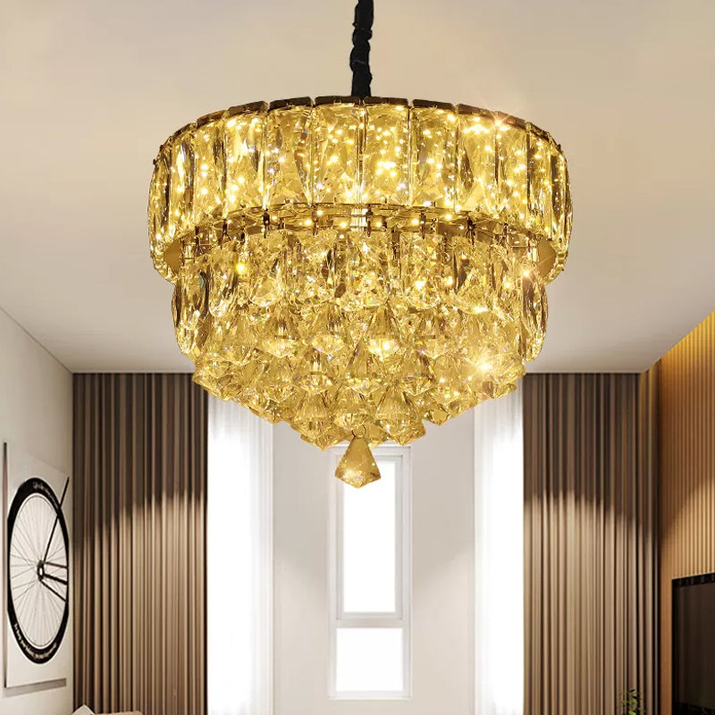 Stainless Steel Round/Square Tiers Pendant Modern Beveled Cut Crystal LED Hanging Light Fixture Clearhalo 'Ceiling Lights' 'Modern Pendants' 'Modern' 'Pendant Lights' 'Pendants' Lighting' 1986367