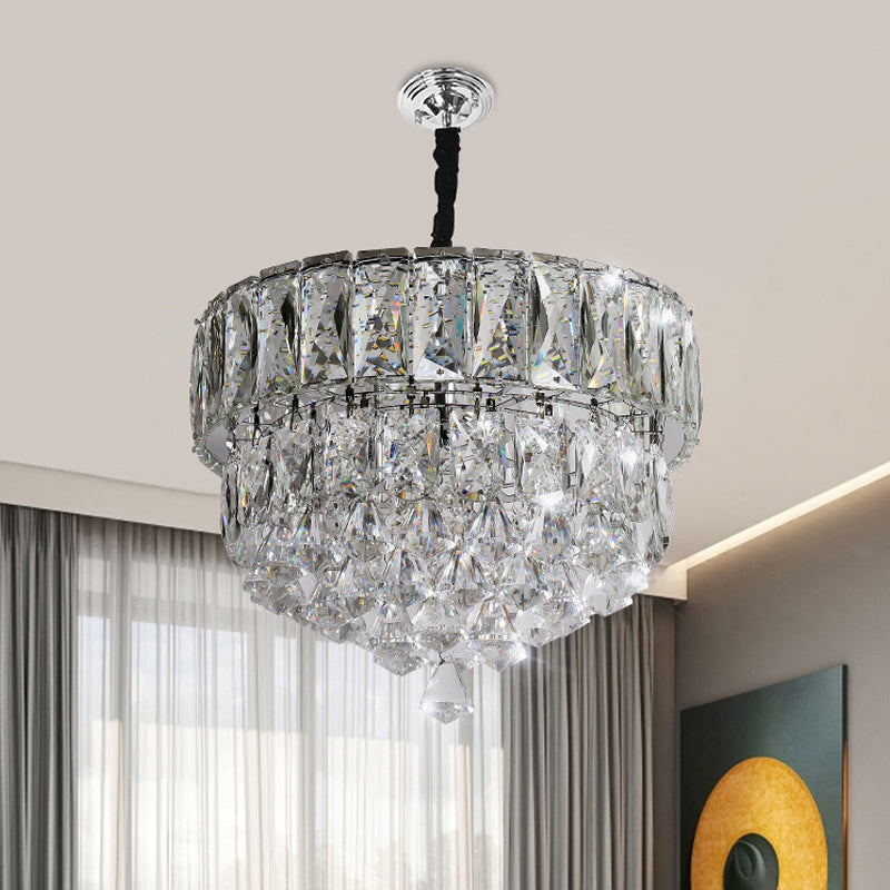 Stainless Steel Round/Square Tiers Pendant Modern Beveled Cut Crystal LED Hanging Light Fixture Clearhalo 'Ceiling Lights' 'Modern Pendants' 'Modern' 'Pendant Lights' 'Pendants' Lighting' 1986368