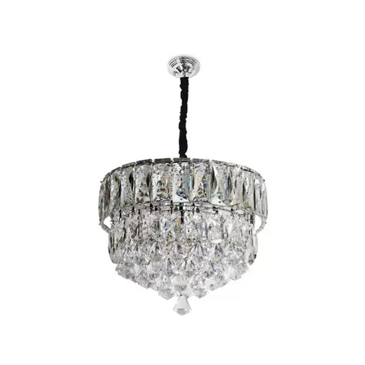 Stainless Steel Round/Square Tiers Pendant Modern Beveled Cut Crystal LED Hanging Light Fixture Clearhalo 'Ceiling Lights' 'Modern Pendants' 'Modern' 'Pendant Lights' 'Pendants' Lighting' 1986369