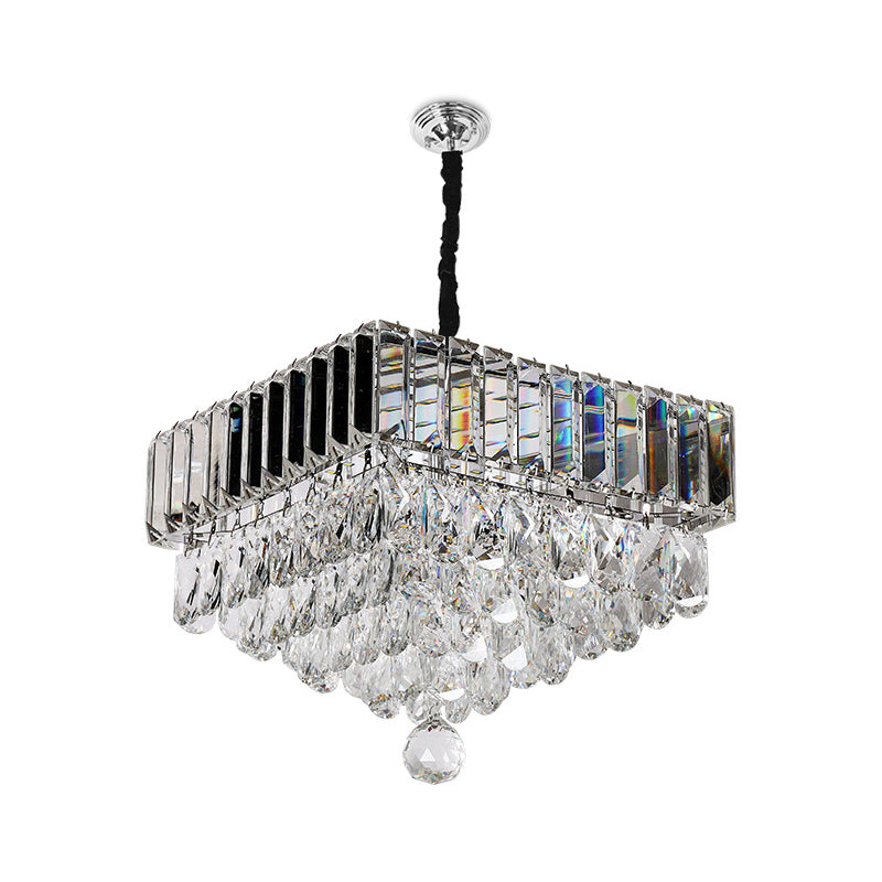 Stainless Steel Round/Square Tiers Pendant Modern Beveled Cut Crystal LED Hanging Light Fixture Clearhalo 'Ceiling Lights' 'Modern Pendants' 'Modern' 'Pendant Lights' 'Pendants' Lighting' 1986372