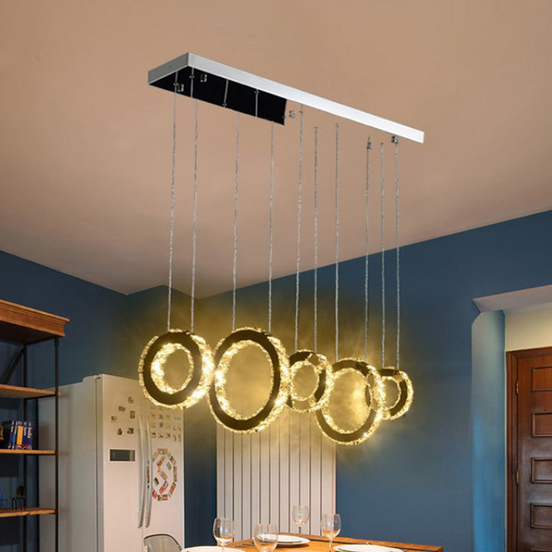 Circular Dining Room Cluster Pendant K9 Crystal 3/5 Lights Modern Style Hanging Lamp in Silver 5 Silver Clearhalo 'Ceiling Lights' 'Modern Pendants' 'Modern' 'Pendant Lights' 'Pendants' Lighting' 1986374