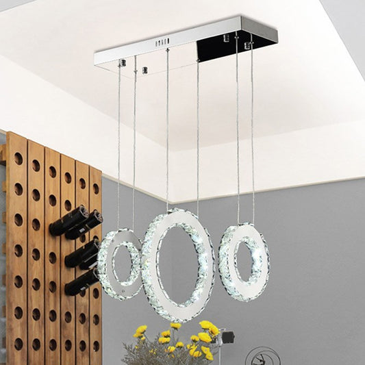Circular Dining Room Cluster Pendant K9 Crystal 3/5 Lights Modern Style Hanging Lamp in Silver 3 Silver Clearhalo 'Ceiling Lights' 'Modern Pendants' 'Modern' 'Pendant Lights' 'Pendants' Lighting' 1986379