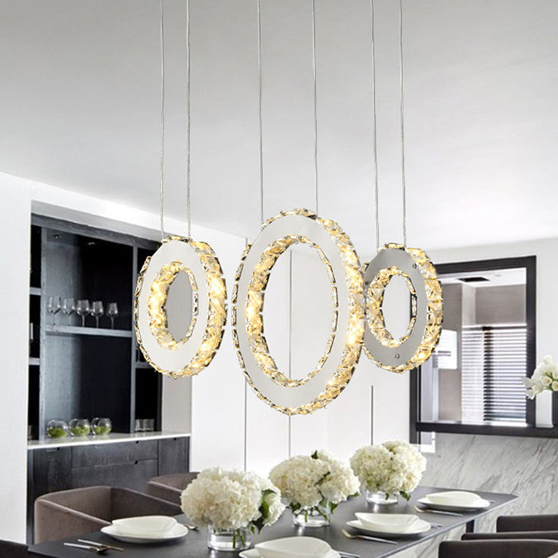 Circular Dining Room Cluster Pendant K9 Crystal 3/5 Lights Modern Style Hanging Lamp in Silver Clearhalo 'Ceiling Lights' 'Modern Pendants' 'Modern' 'Pendant Lights' 'Pendants' Lighting' 1986380
