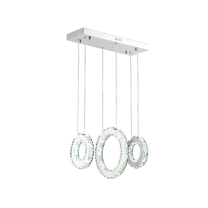 Circular Dining Room Cluster Pendant K9 Crystal 3/5 Lights Modern Style Hanging Lamp in Silver Clearhalo 'Ceiling Lights' 'Modern Pendants' 'Modern' 'Pendant Lights' 'Pendants' Lighting' 1986381
