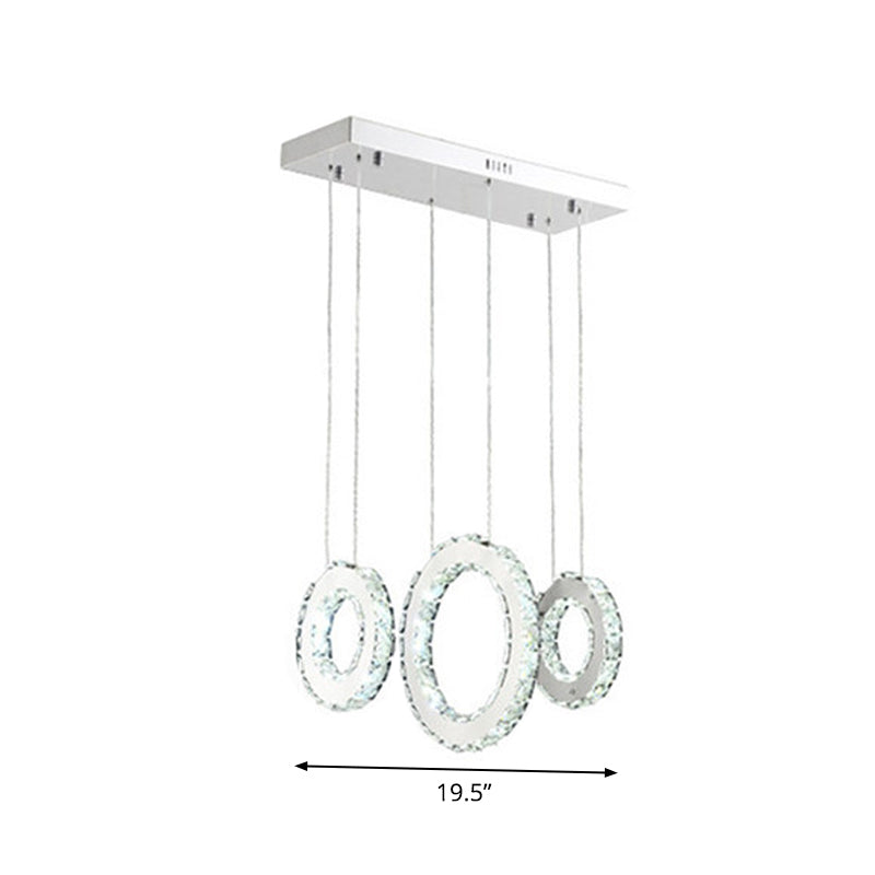 Circular Dining Room Cluster Pendant K9 Crystal 3/5 Lights Modern Style Hanging Lamp in Silver Clearhalo 'Ceiling Lights' 'Modern Pendants' 'Modern' 'Pendant Lights' 'Pendants' Lighting' 1986382