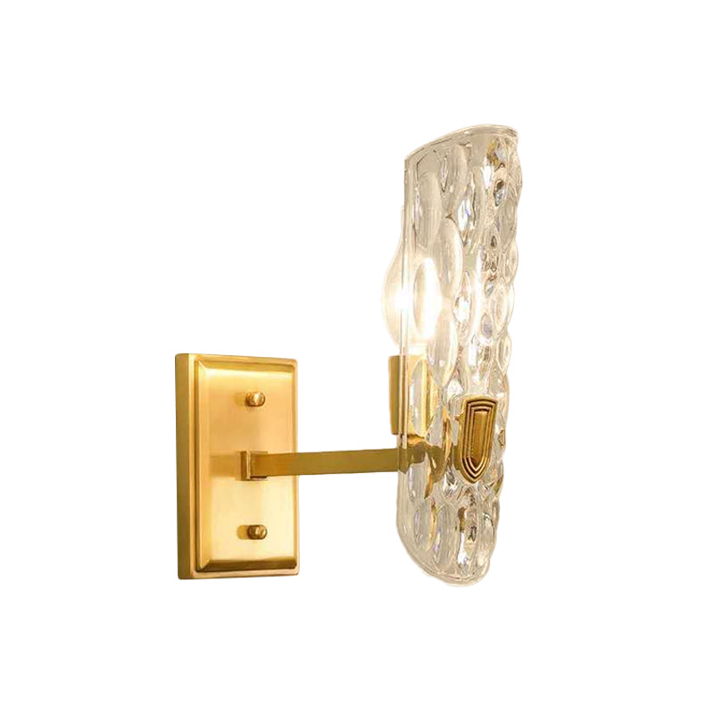 Curved Wall Mounted Light Postmodern Clear Hammered Glass Single Gold Wall Lamp for Foyer Gold Clearhalo 'Modern wall lights' 'Modern' 'Wall Lamps & Sconces' 'Wall Lights' Lighting' 1986383
