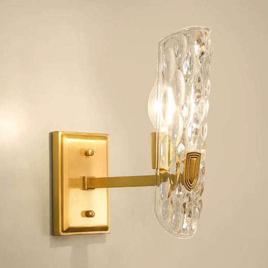 Curved Wall Mounted Light Postmodern Clear Hammered Glass Single Gold Wall Lamp for Foyer Clearhalo 'Modern wall lights' 'Modern' 'Wall Lamps & Sconces' 'Wall Lights' Lighting' 1986385