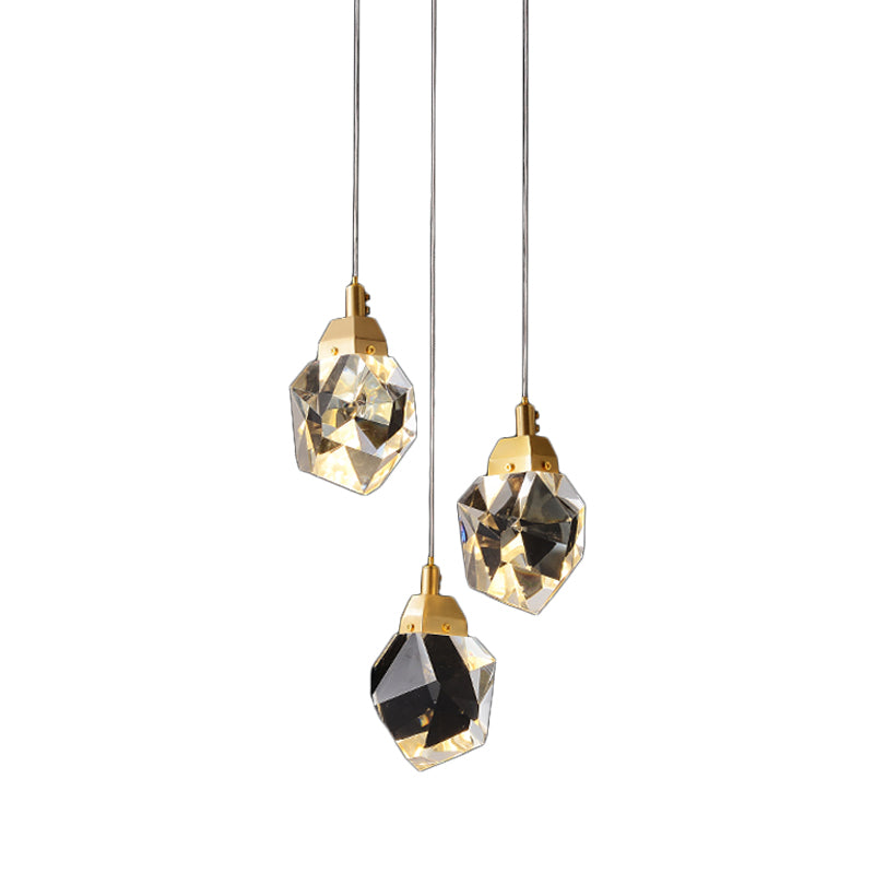 Raindrop Multiple Hanging Lamp Modern Crystal 3/5/24-Light Dining Room Pendant Light in Brass Clearhalo 'Ceiling Lights' 'Modern Pendants' 'Modern' 'Pendant Lights' 'Pendants' Lighting' 1986421