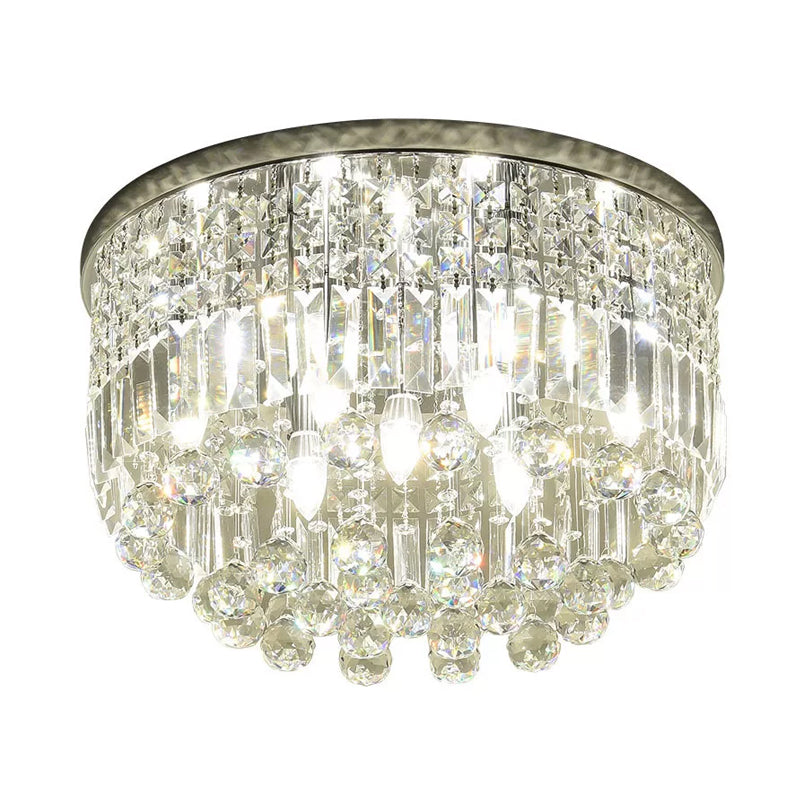 Nickel Round Flush Mount Light Modern 9-Bulb Clear Cut Crystal Ceiling Light Fixture Clearhalo 'Ceiling Lights' 'Close To Ceiling Lights' 'Close to ceiling' 'Flush mount' Lighting' 1986442
