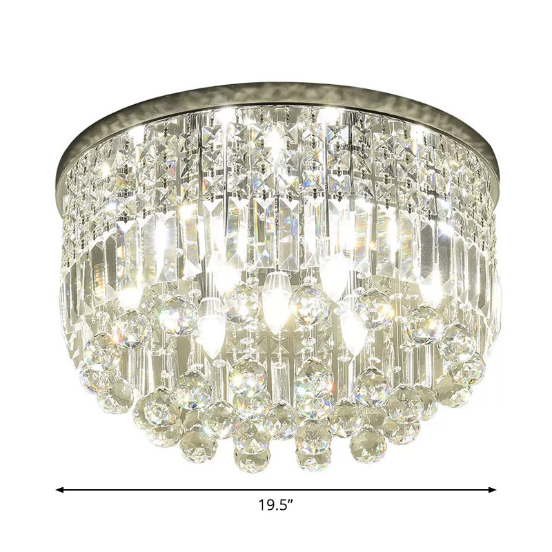 Nickel Round Flush Mount Light Modern 9-Bulb Clear Cut Crystal Ceiling Light Fixture Clearhalo 'Ceiling Lights' 'Close To Ceiling Lights' 'Close to ceiling' 'Flush mount' Lighting' 1986443
