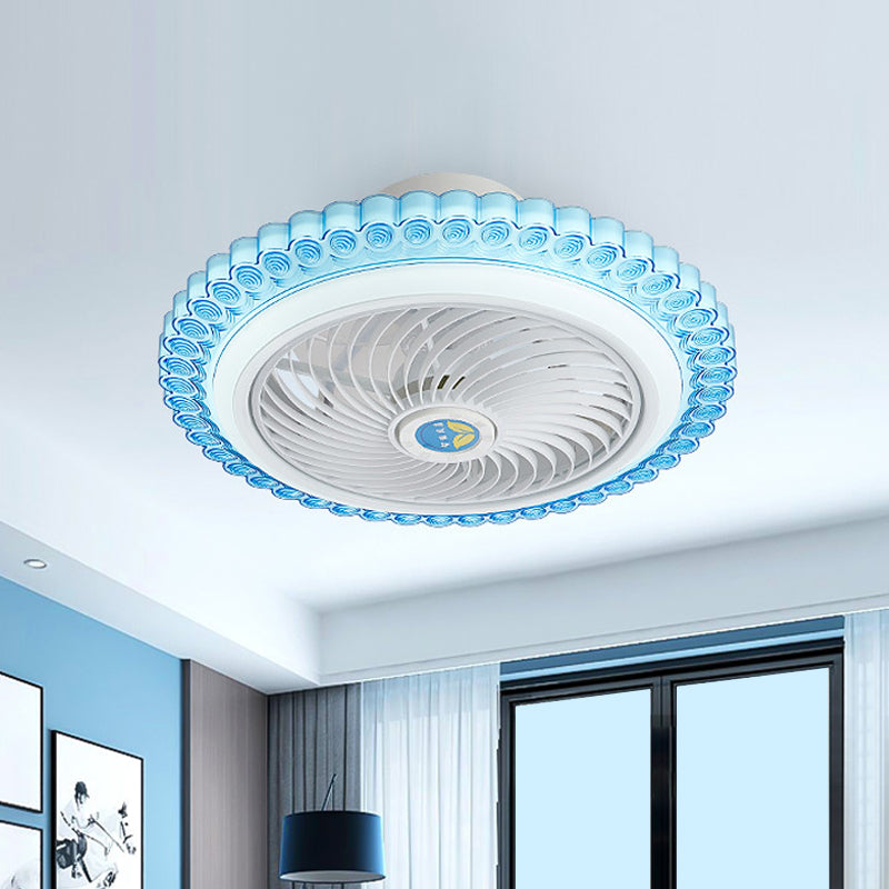 Circle Semi-Flush Mount Contemporary Acrylic 18" Wide LED Pendant Fan Light Fixture for Living Room Blue A Clearhalo 'Ceiling Fans with Lights' 'Ceiling Fans' 'Modern Ceiling Fans' 'Modern' Lighting' 1986490