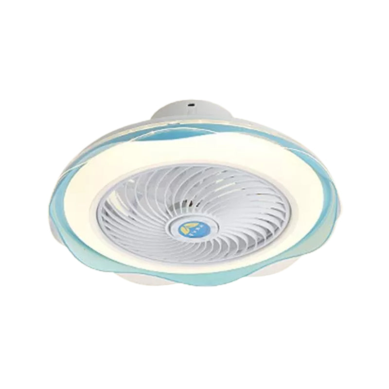 Circle Semi-Flush Mount Contemporary Acrylic 18" Wide LED Pendant Fan Light Fixture for Living Room Blue C Clearhalo 'Ceiling Fans with Lights' 'Ceiling Fans' 'Modern Ceiling Fans' 'Modern' Lighting' 1986497