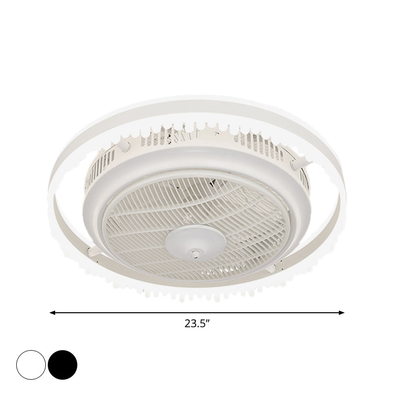 3-Blade Modern Circle Hanging Fan Light Acrylic 23.5" Wide LED Bedroom Semi Mount Lighting Clearhalo 'Ceiling Fans with Lights' 'Ceiling Fans' 'Modern Ceiling Fans' 'Modern' Lighting' 1986517