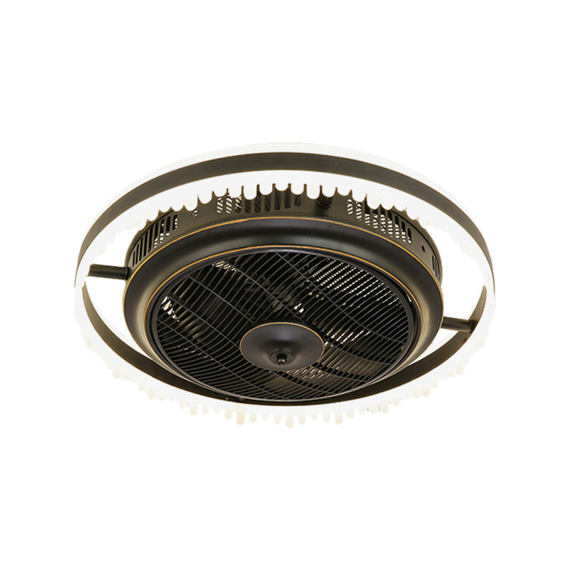 3-Blade Modern Circle Hanging Fan Light Acrylic 23.5" Wide LED Bedroom Semi Mount Lighting Black B Clearhalo 'Ceiling Fans with Lights' 'Ceiling Fans' 'Modern Ceiling Fans' 'Modern' Lighting' 1986518