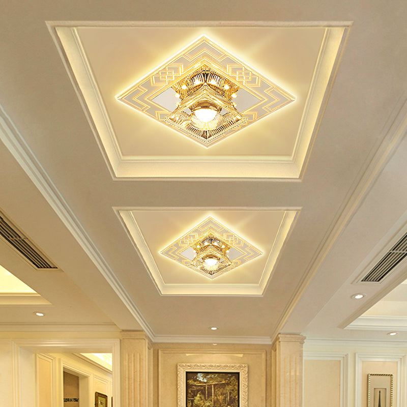 Trapezoid Shaped Clear Crystal Ceiling Lamp Contemporary LED Chrome Flush Mount Light for Corridor Clearhalo 'Ceiling Lights' 'Close To Ceiling Lights' 'Close to ceiling' 'Flush mount' Lighting' 1986541